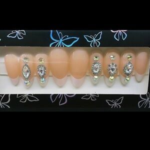Elegant Nude Press-On Nails with Rhinestones